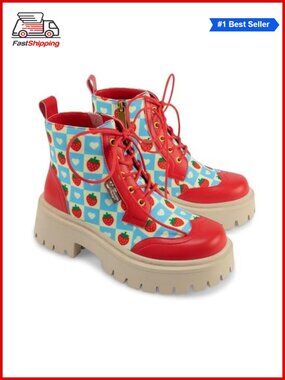 Women's Chunky Ankle Boots Faux Leather Canvas Cushioned Arch Support